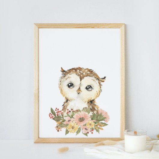 Affiche de la nurserie du bébé hibou à l'aquarelle
