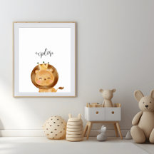 Affiche de la nurserie pour explorer bébé lion mig