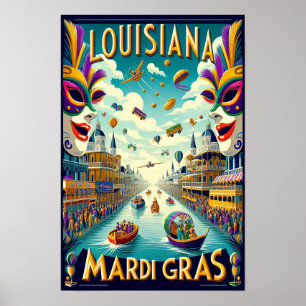 Affiche de la parade du Mardi Gras vintage de Loui