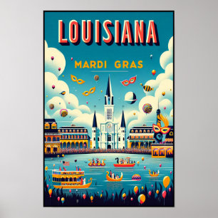 Affiche de la parade du Mardi Gras vintage de Loui