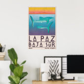 Affiche de La Paz Mexique, Requins Baleines, Bleu (Bureau à domicile)