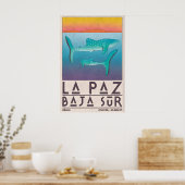 Affiche de La Paz Mexique, Requins Baleines, Bleu (Cuisine)