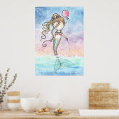 Affiche de la Petite Sirène Mignonne avec Ballon (Cuisine)