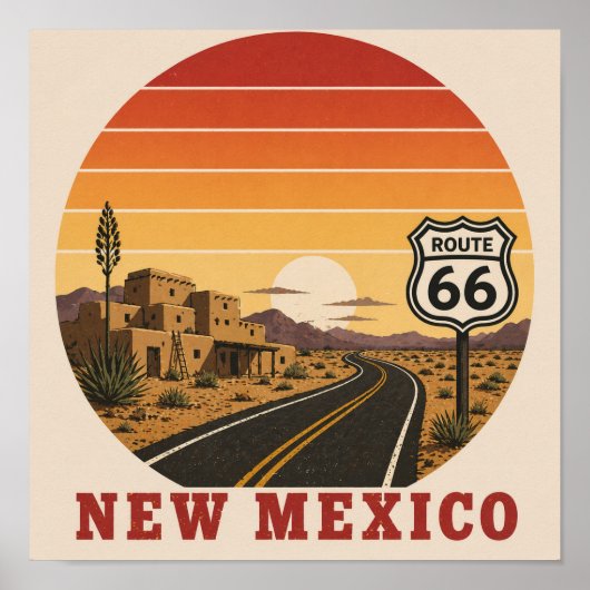Affiche de la Route 66 : Coucher de soleil dans le (Devant)