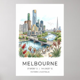 Affiche de la skyline de Melbourne - Paysage urbai