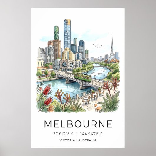 Affiche de la skyline de Melbourne - Paysage urbai (Devant)