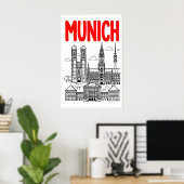Affiche de la skyline de Munich, titre rouge, cont (Bureau à domicile)