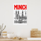 Affiche de la skyline de Munich, titre rouge, cont (Cuisine)