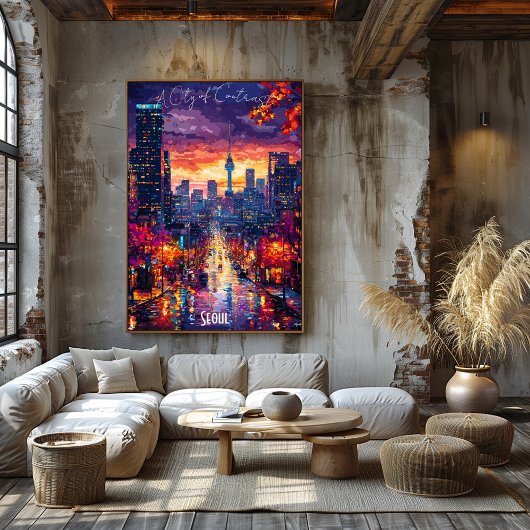 Affiche de la skyline de Séoul – Art mural coréen