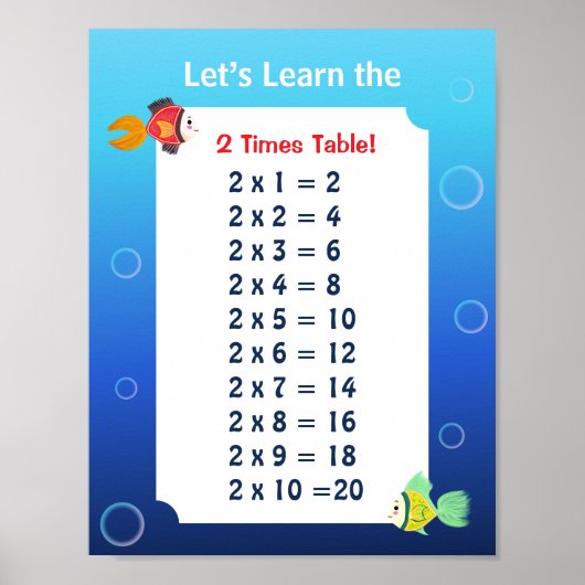 Affiche de la table de 2 pour les enfants | Mathém (Devant)