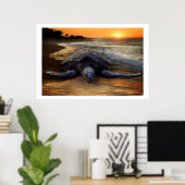Affiche de la tortue de mer au coucher du soleil (Bureau à domicile)