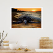 Affiche de la tortue de mer au coucher du soleil (Cuisine)
