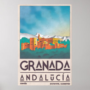 Affiche de la ville de Grenade - Voyage vintage en