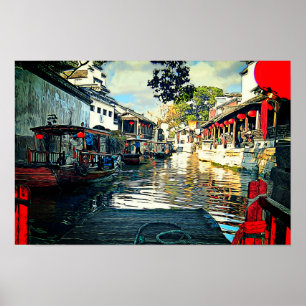 Affiche de la ville de l'eau en Chine