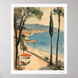 Affiche de la vue de la baie du village côtier