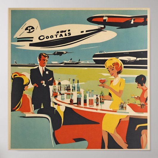 affiche de l'aéroport des années 60, cocktails (Devant)