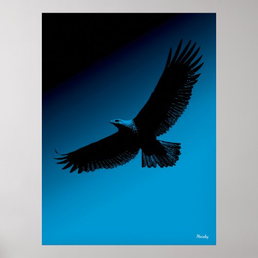 Affiche de l'aigle – Silhouette noire sur ciel ble (Devant)