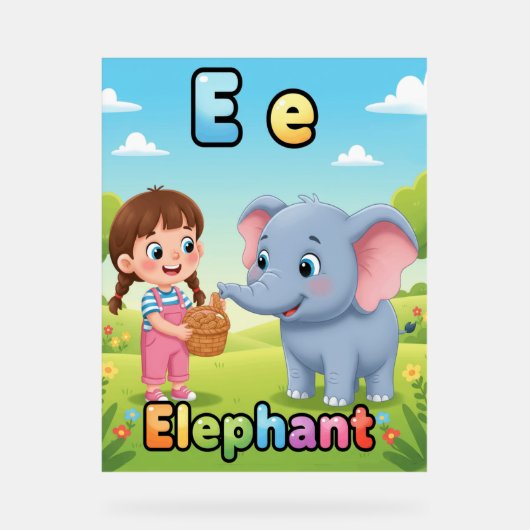 Affiche de l'alphabet lettre E – E est pour élépha (Recto)