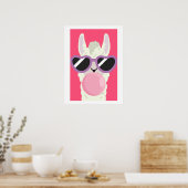 Affiche de lama drôle avec bubble gum pour chambre (Cuisine)