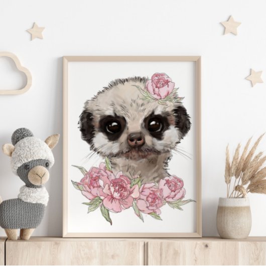 Affiche de l'animal Rose bébé suricate | Impressio