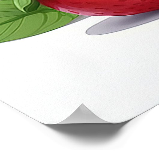 Affiche de lapin blanc mignon tenant des fraises (Coin)