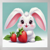 Affiche de lapin blanc mignon tenant des fraises (Devant)