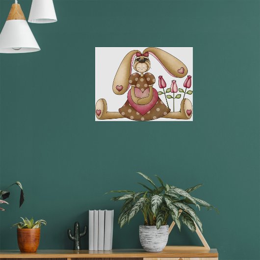 Affiche de lapin de campagne avec des fleurs