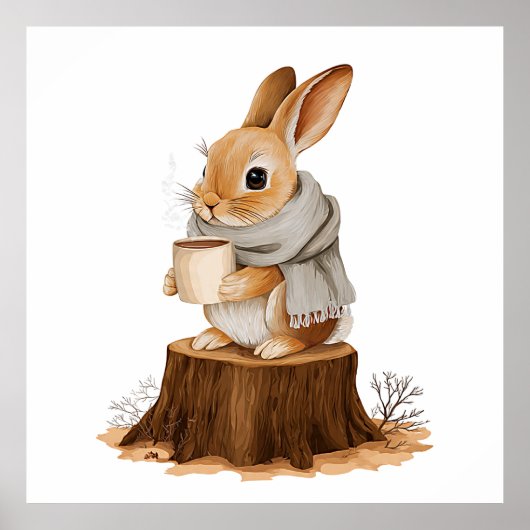 Affiche de lapin de forêt cosy | Lapin mignon avec (Devant)