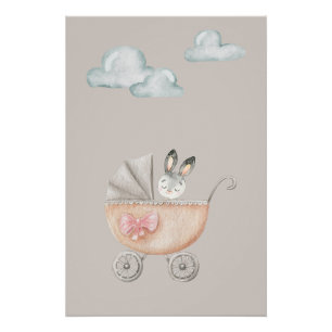 Affiche de lapin de style vintage avec des nuages
