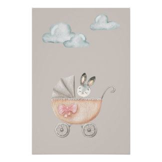 Affiche de lapin de style vintage avec des nuages