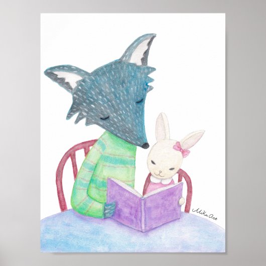 Affiche de lapin loup Livre Amour Chambre de bébé  (Devant)