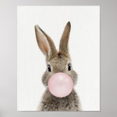 Affiche de lapin soufflant du bubble gum rose (Devant)