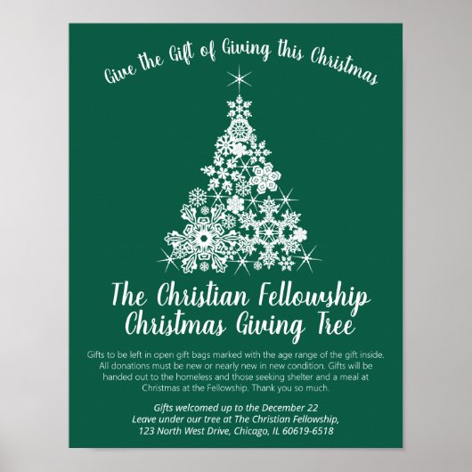 Affiche de l'arbre de Noël blanc et vert pour les (Devant)
