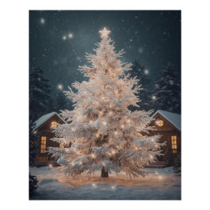 Affiche de l'arbre de Noël blanc Lumineo & cabines