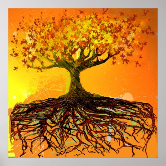 Affiche de l'arbre des racines délabrées d'art ori (Devant)