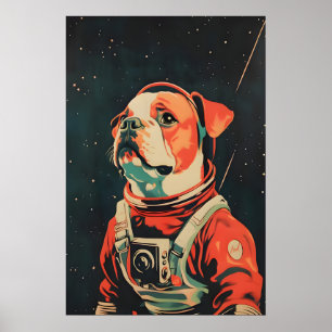 Affiche de l'astronaute Bulldog, Impression rétro 