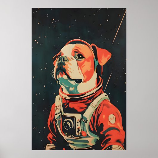 Affiche de l'astronaute Bulldog, Impression rétro  (Devant)