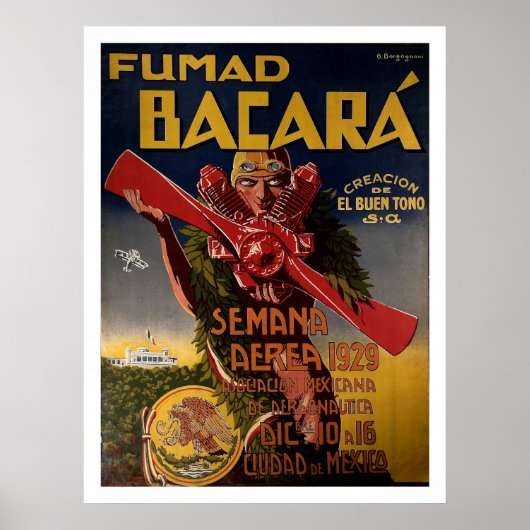 Affiche de l'aviation en 1929 "Fumad Bacara" (Devant)