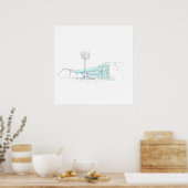 Affiche de l'esquisse d'architecture stylisée de H (Cuisine)