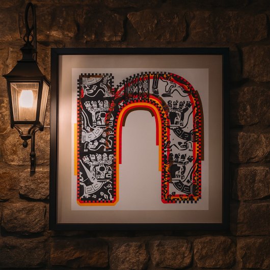 Affiche de lettrage artistique de la lettre inca N