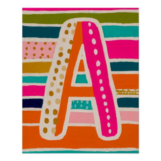 Affiche de lettre A monogramme déco dopamine lumin (Devant)