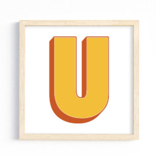 Affiche de lettre artistique, monogramme U, initia