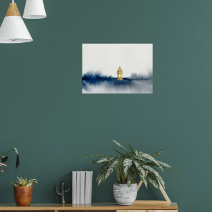 Affiche de l'horizon à l'aquarelle bleu or