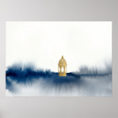 Affiche de l'horizon à l'aquarelle bleu or (Devant)