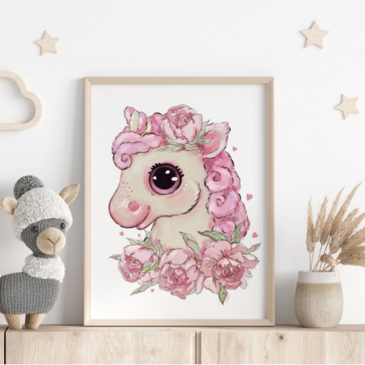 Affiche de licorne bébé rose | Impression murale