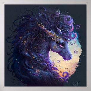 Affiche de licorne fantaisie néon colorée