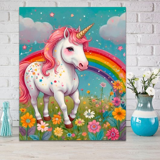Affiche de licorne magique avec arc-en-ciel pour c