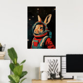 Affiche de lièvre astronaute, Impression rétro de  (Bureau à domicile)