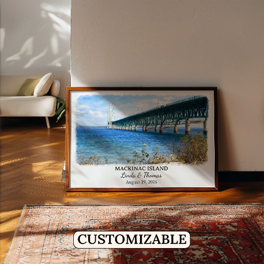 Affiche de l'île Mackinac Michigan, Aquarelle, Cus
