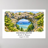 Affiche de l'Île Mackinac Michigan, Aquarelle, Cus (Devant)